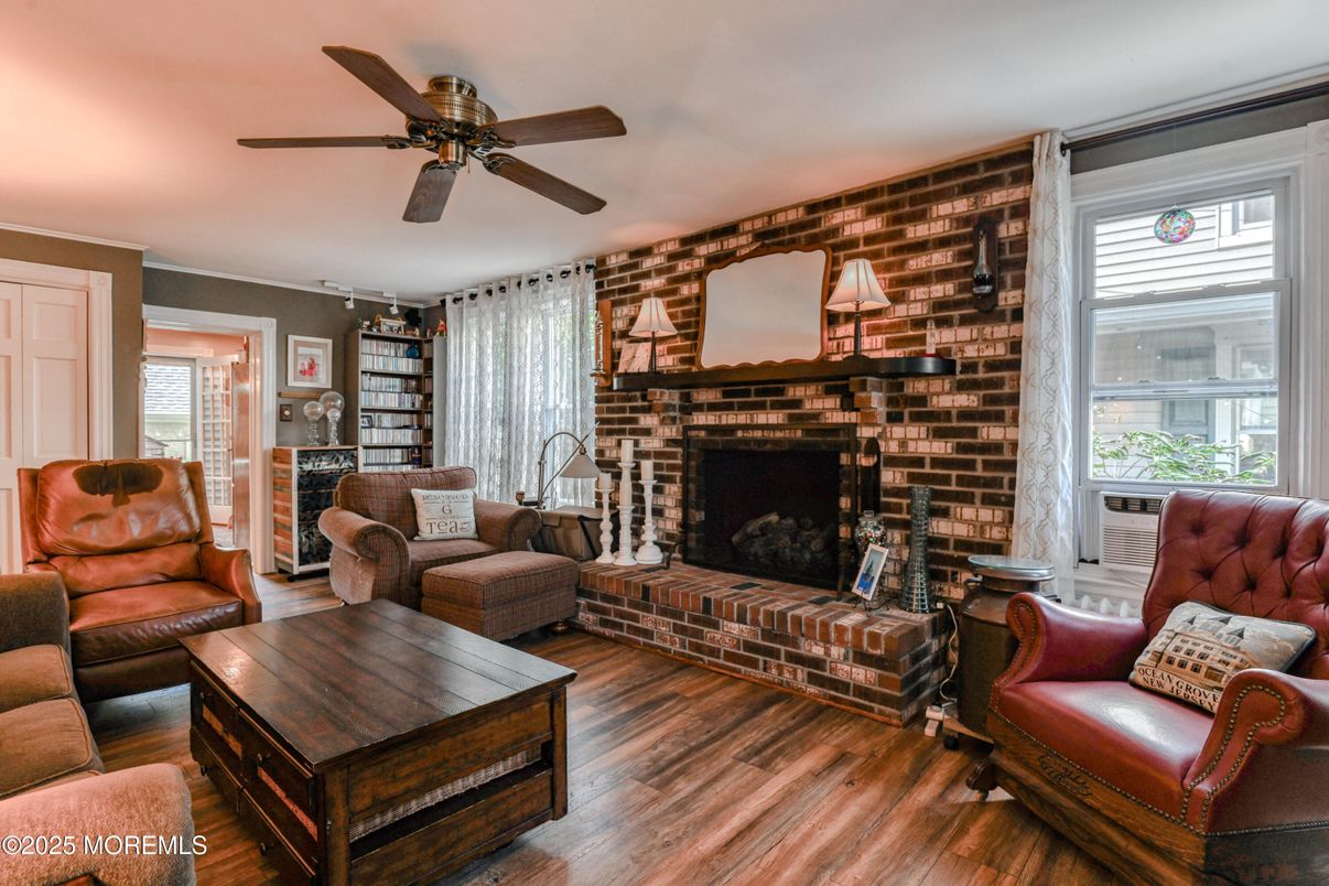 Fireplace, Interior, Living room, Stone Walls, Wood Texture Flooring