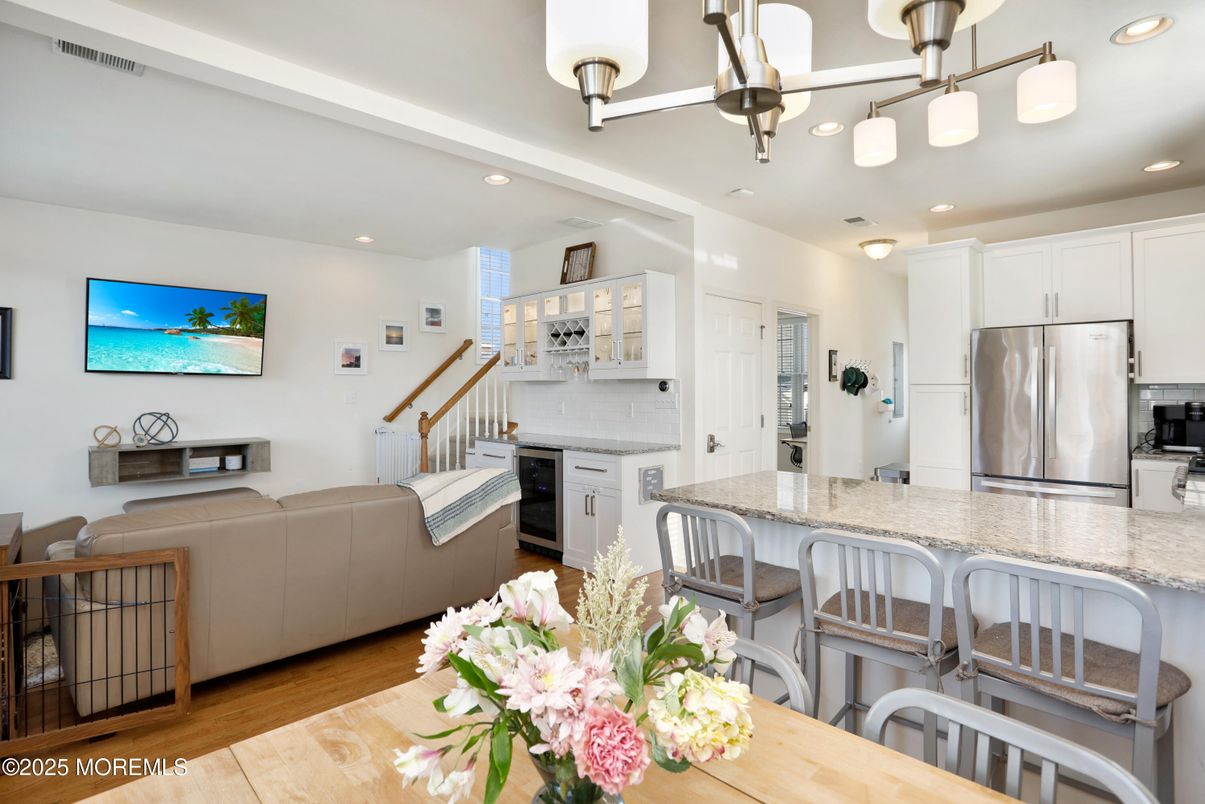 Interior, Kitchen, Living room, Recessed Lighting, Stainless Steel Appliances, Wood Texture Flooring