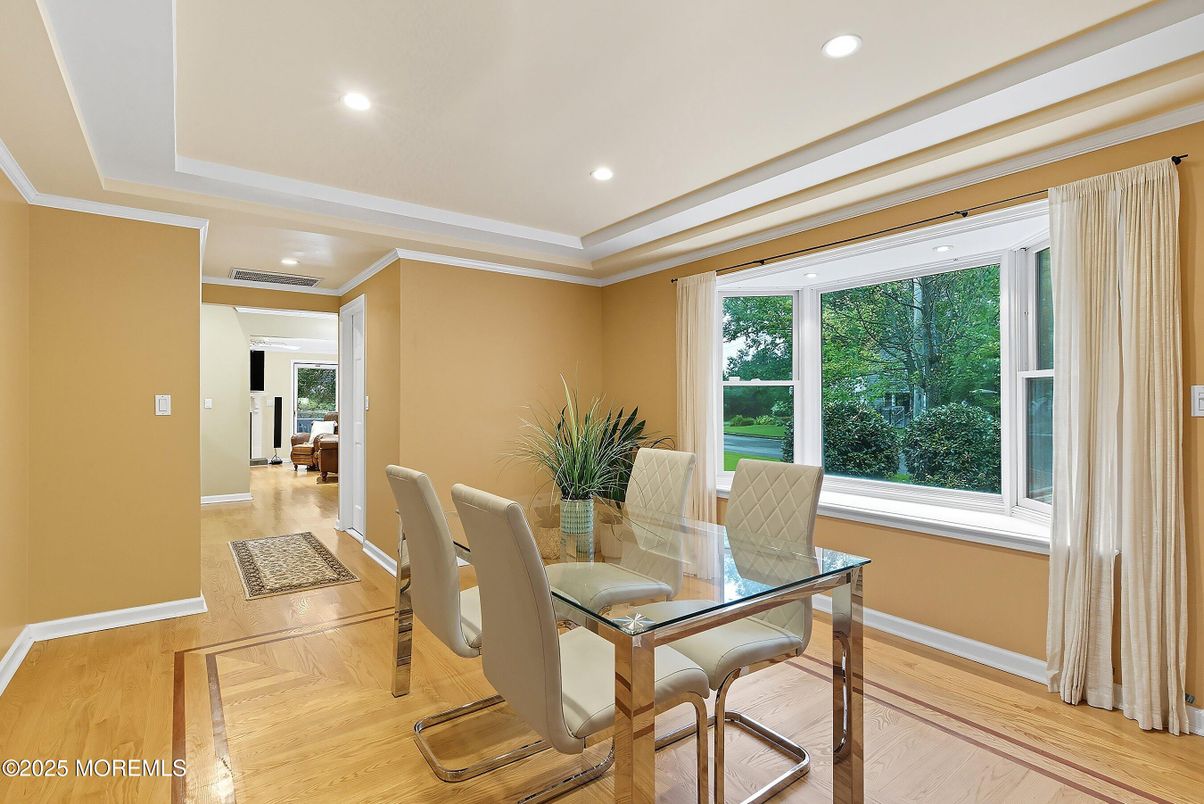 Dining room, Interior, Recessed Lighting, Wood Texture Flooring