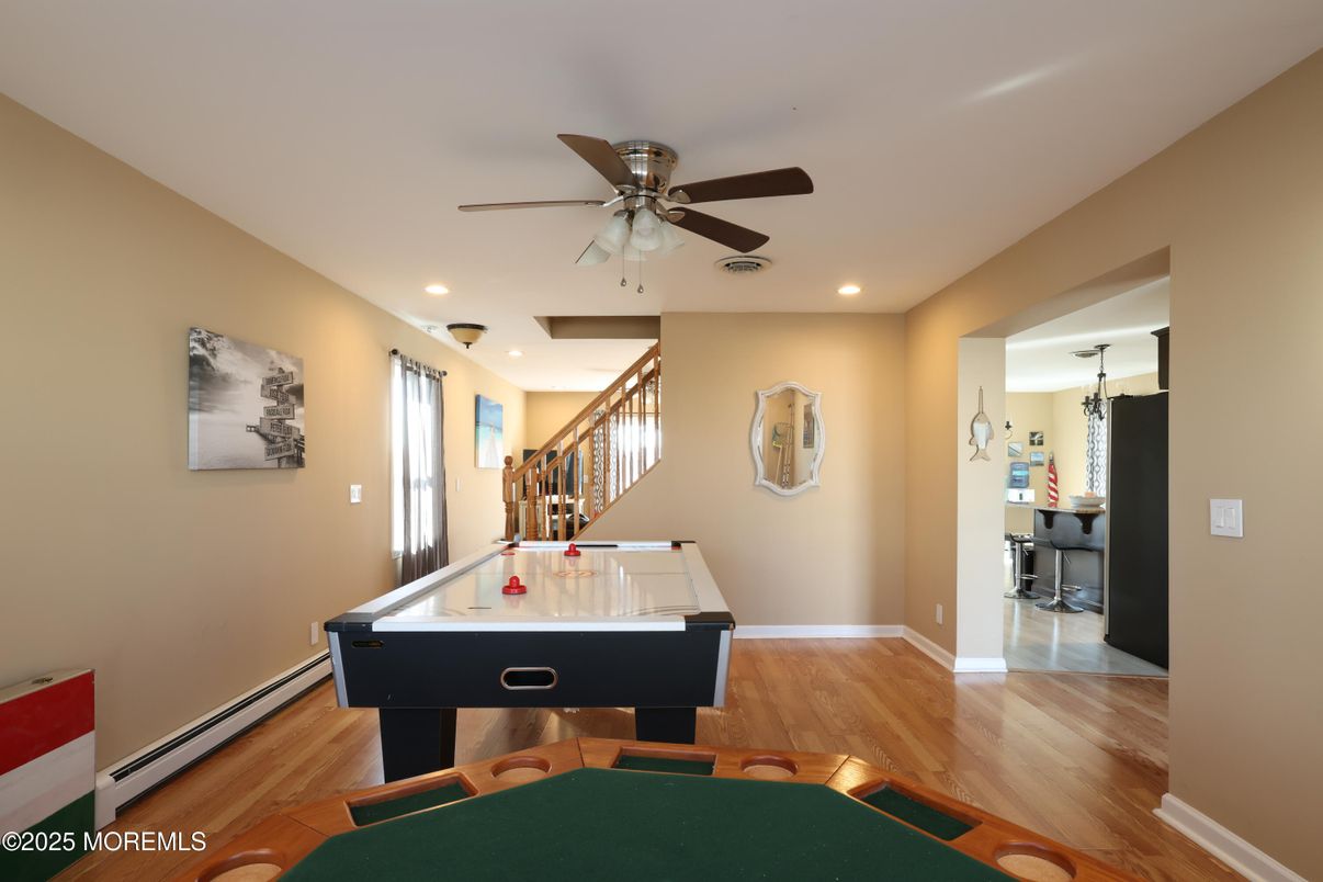 Billiard Table, Game Room, Interior, Recessed Lighting, Wood Texture Flooring