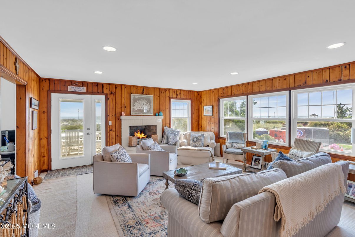 Fireplace, Interior, Living room, Recessed Lighting, Wooden Walls