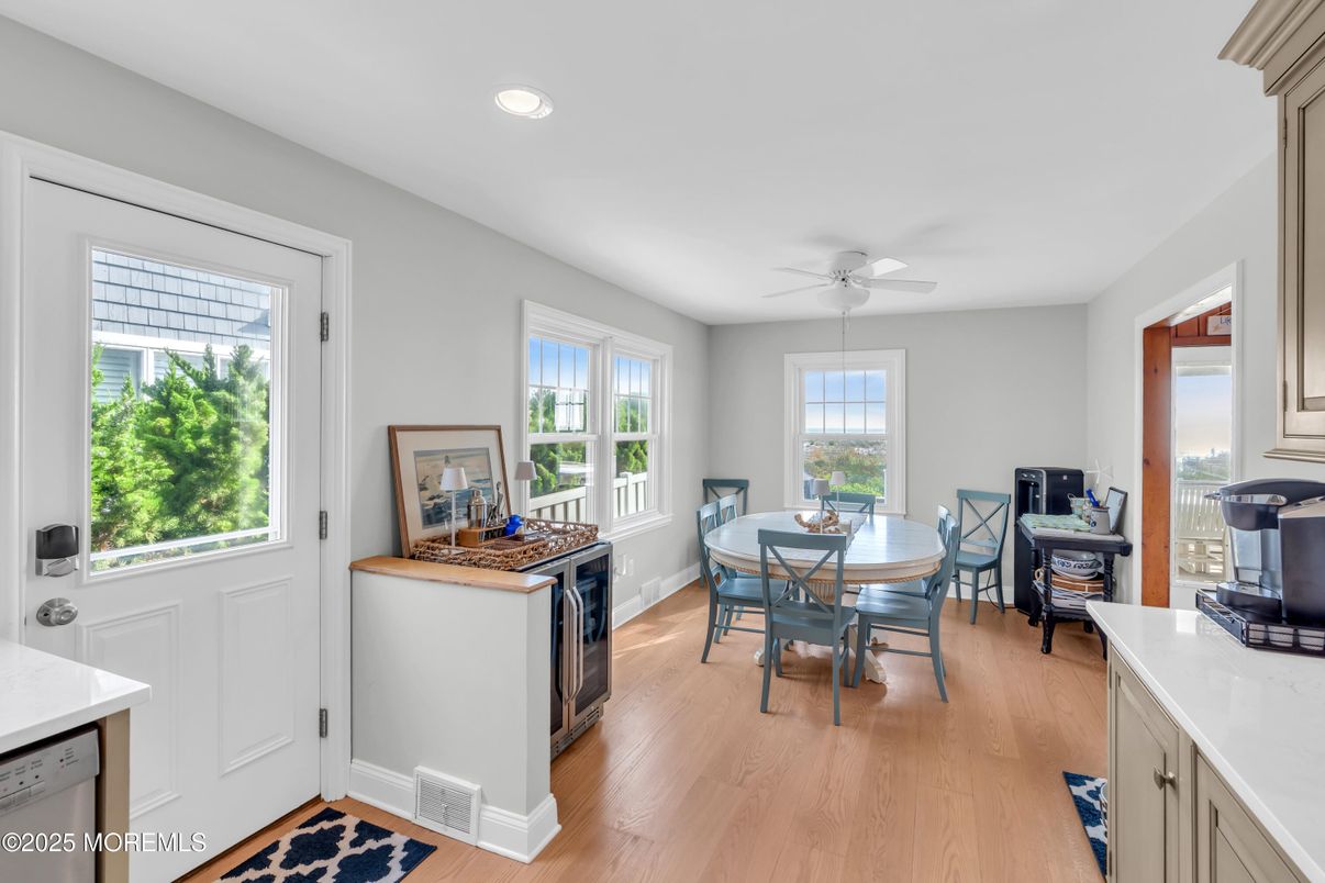 Dining room, Interior, Recessed Lighting, Wood Texture Flooring