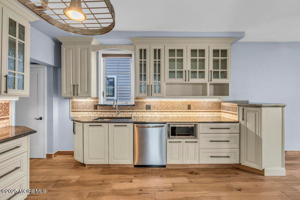 Interior, Kitchen, Pendant Lights, Stainless Steel Appliances, Wood Texture Flooring