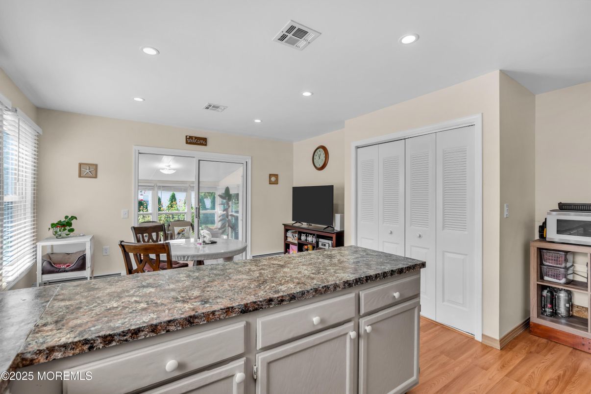 Dining room, Interior, Recessed Lighting, Wood Texture Flooring