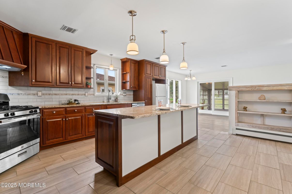 Interior, Kitchen, Pendant Lights, Stainless Steel Appliances, Wood Texture Flooring