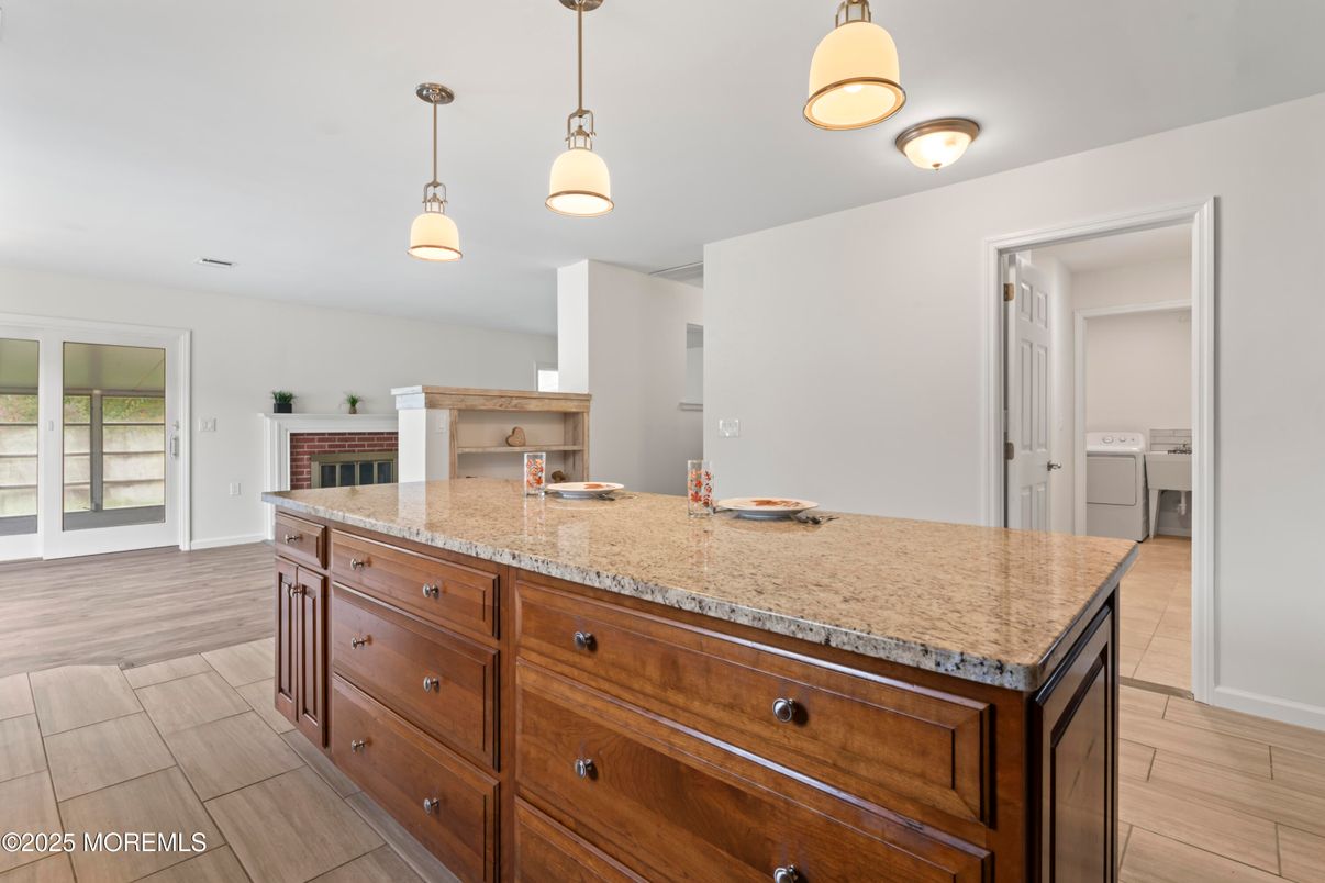 Interior, Kitchen, Pendant Lights, Wood Texture Flooring