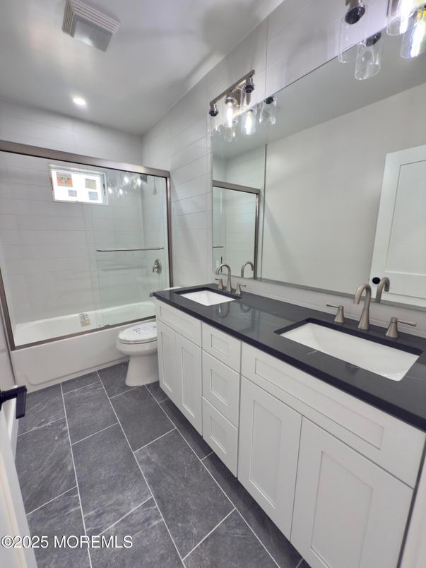 Bathroom, Dual Sink Vanities, Glass Shower, Interior, Recessed Lighting