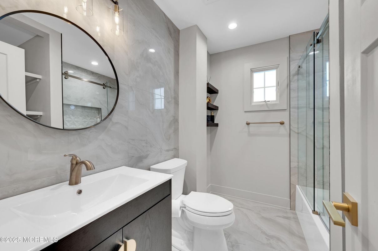 Bathroom, Glass Shower, Interior, Marble, Marble Walls, Recessed Lighting