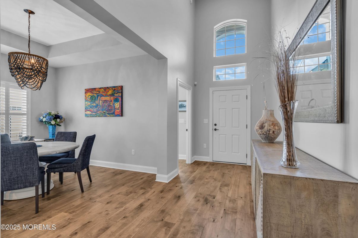 Dining room, Interior, Pendant Lights, Wood Texture Flooring