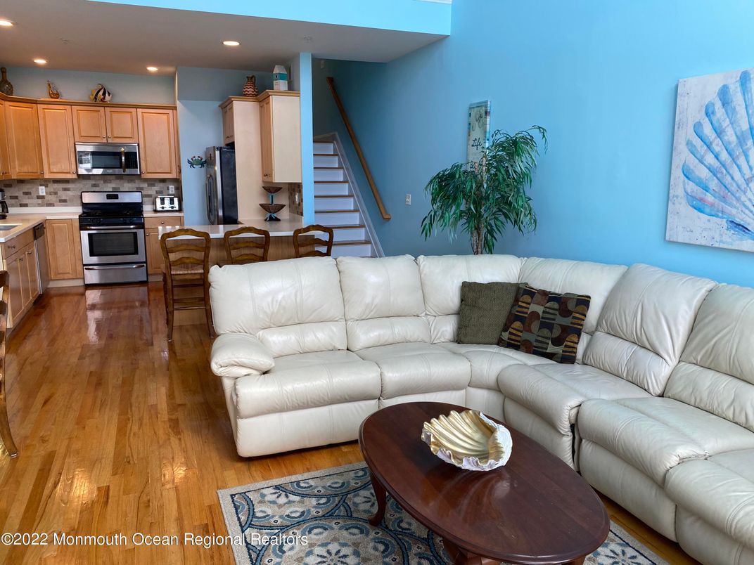 Interior, Kitchen, Living room, Recessed Lighting, Stainless Steel Appliances, Wood Texture Flooring