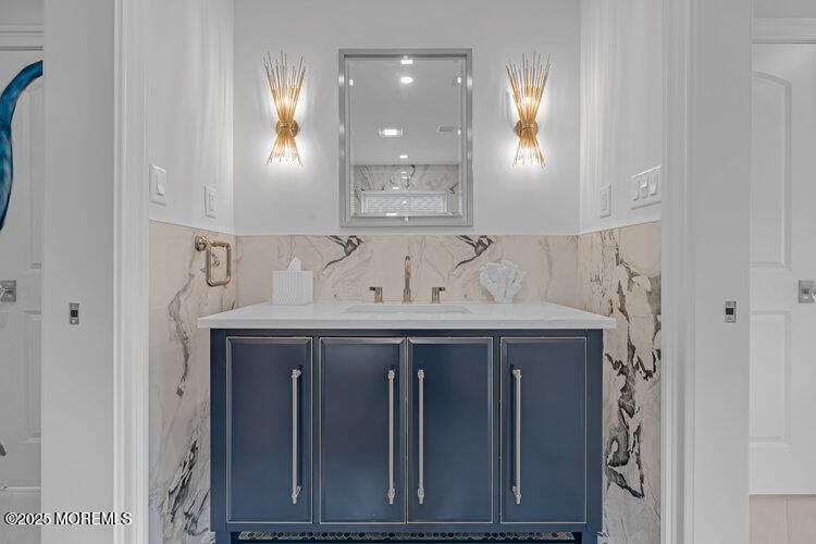 Bathroom, Interior, Marble Walls, Recessed Lighting