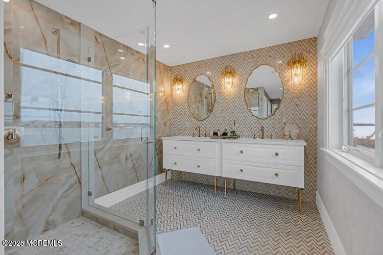 Bathroom, Glass Shower, Interior, Recessed Lighting