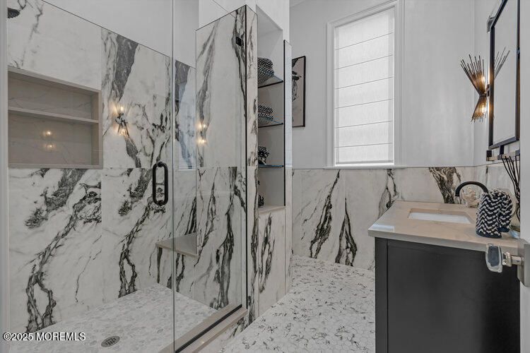 Bathroom, Glass Shower, Interior, Marble Walls