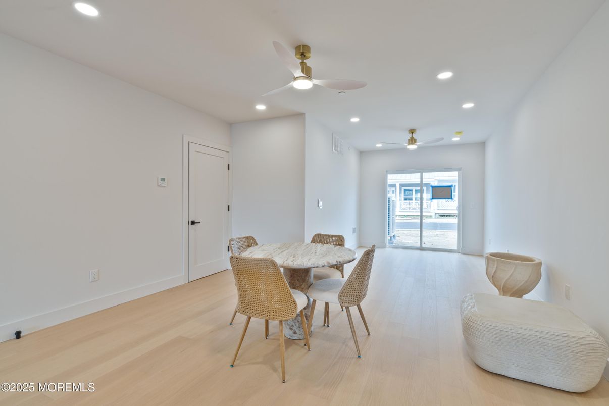 Dining room, Interior, Recessed Lighting, Wood Texture Flooring
