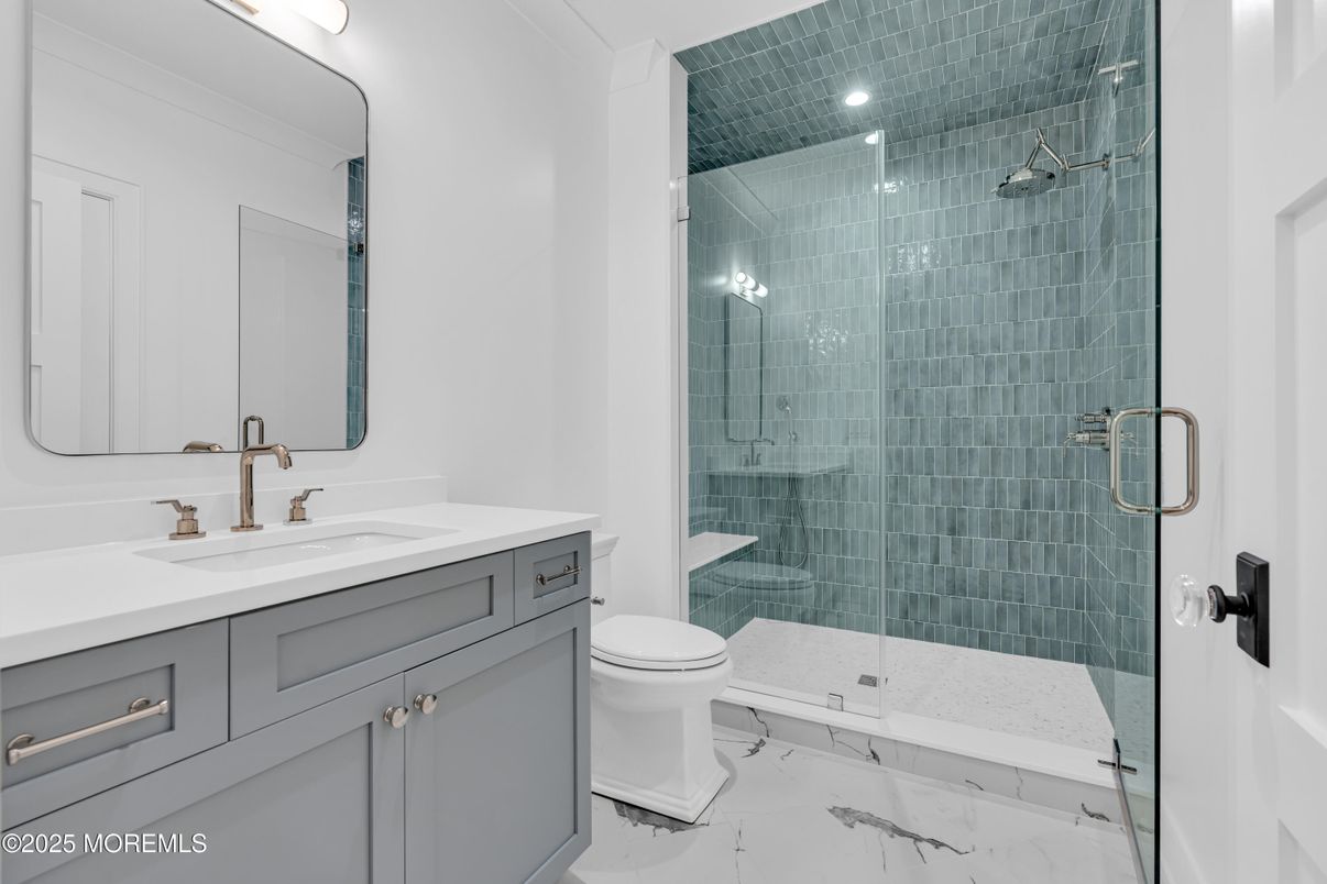 Bathroom, Glass Shower, Interior, Marble, Recessed Lighting