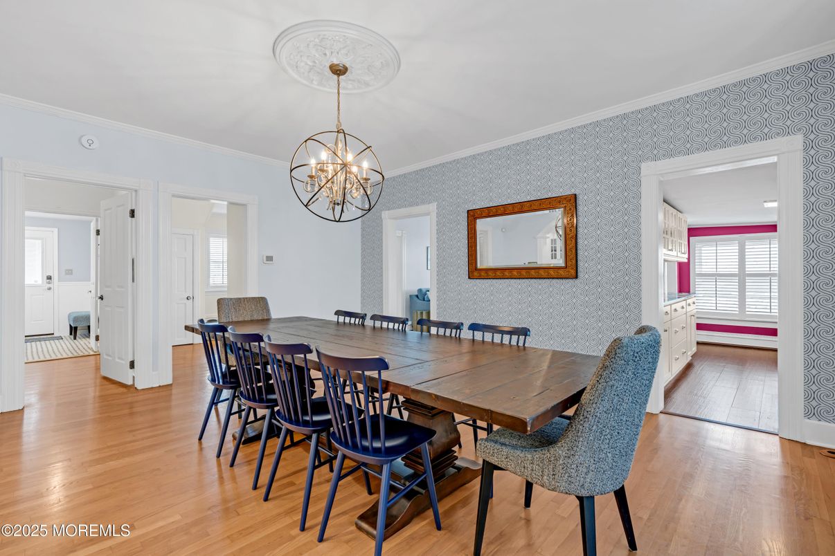 Chandelier, Dining room, Interior, Wood Texture Flooring
