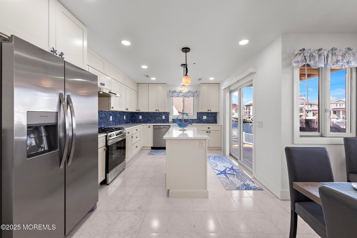 Interior, Kitchen, Marble, Pendant Lights, Recessed Lighting, Stainless Steel Appliances