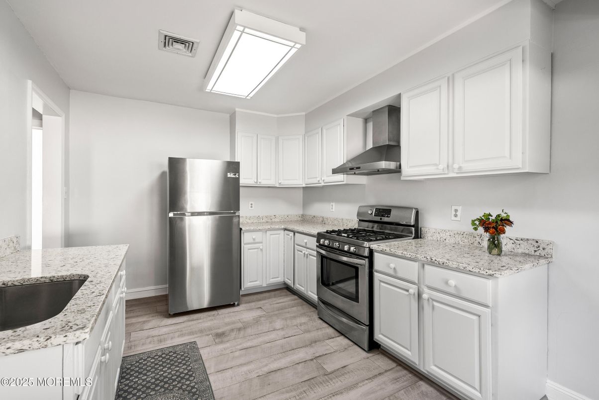Interior, Kitchen, Stainless Steel Appliances, Wood Texture Flooring