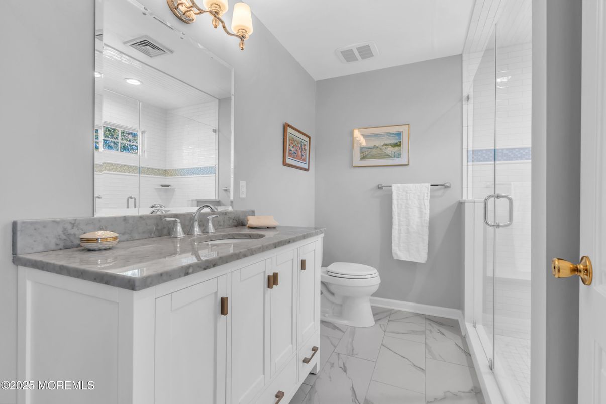 Bathroom, Glass Shower, Interior, Marble, Recessed Lighting