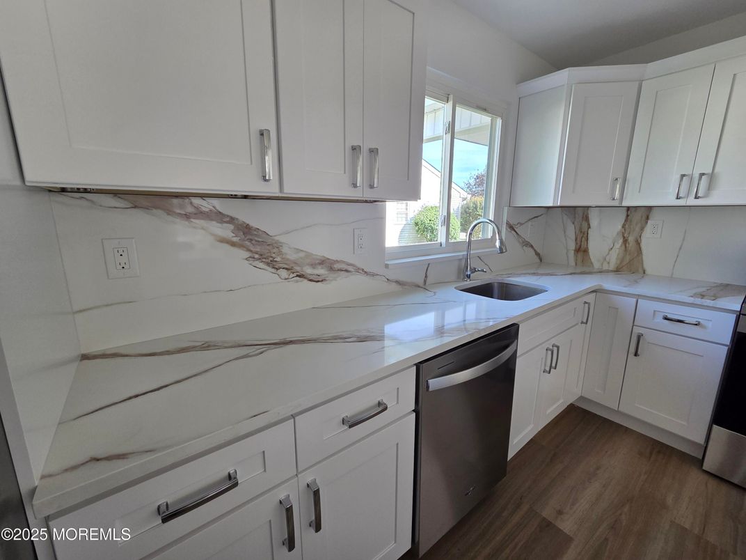 Interior, Kitchen, Marble Walls, Wood Texture Flooring