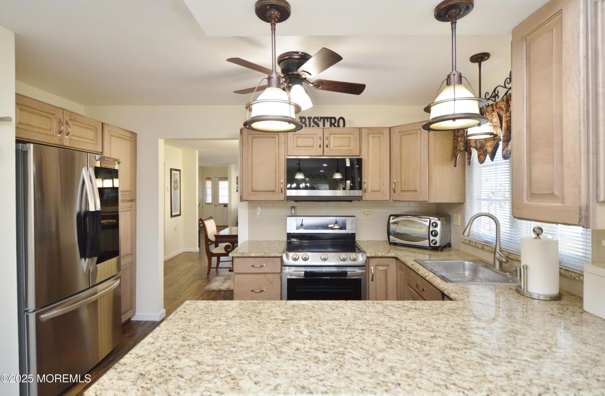 Interior, Kitchen, Pendant Lights, Stainless Steel Appliances, Wood Texture Flooring