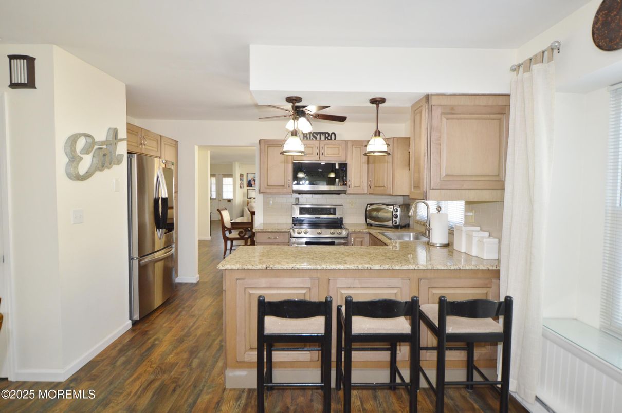 Interior, Kitchen, Pendant Lights, Stainless Steel Appliances, Wood Texture Flooring