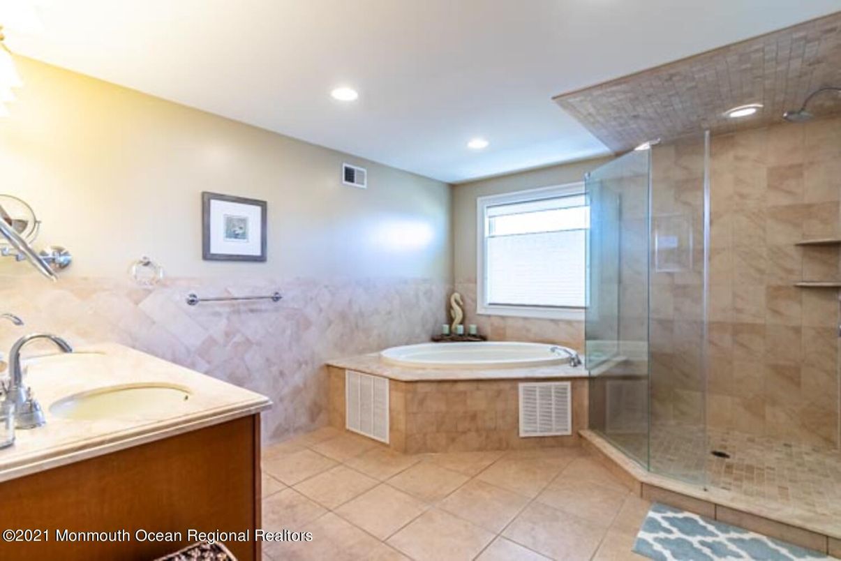 Bathroom, Dual Sink Vanities, Glass Shower, Interior, Recessed Lighting