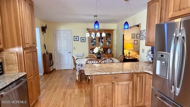 Dining room, Interior, Kitchen, Pendant Lights, Stainless Steel Appliances, Wood Texture Flooring