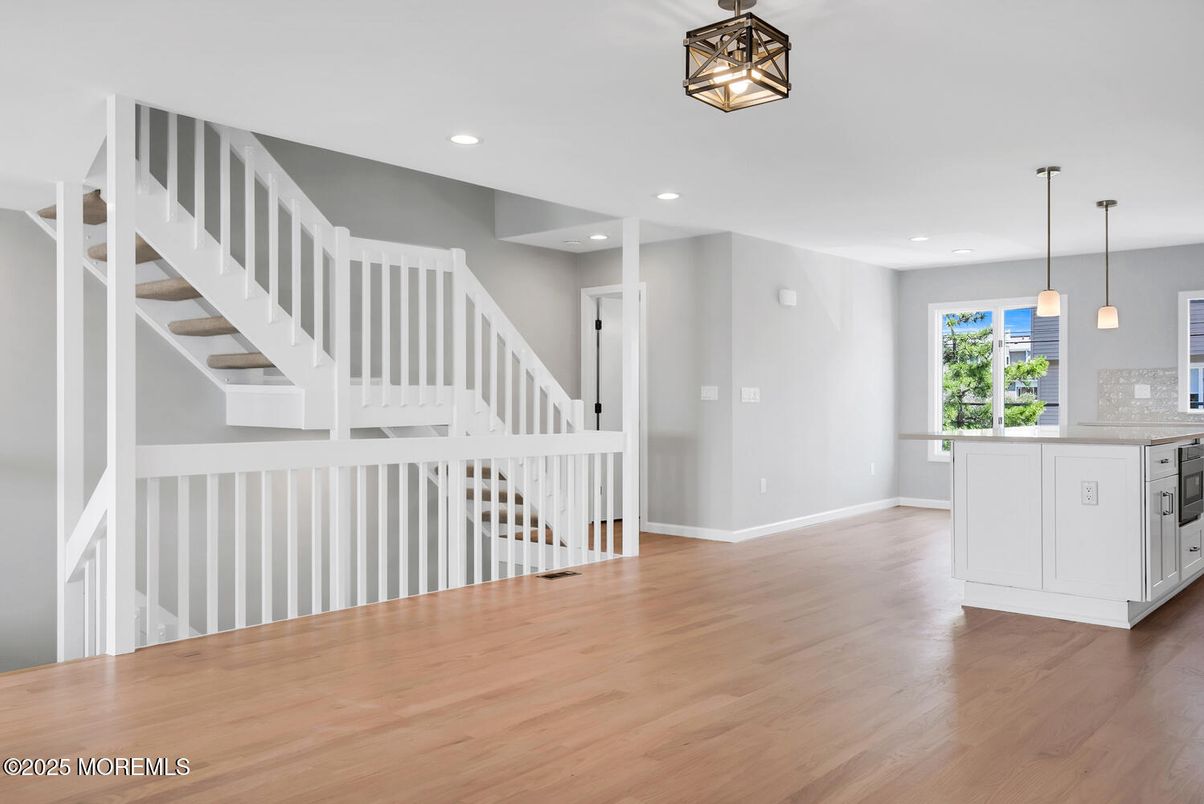 Interior, Kitchen, Pendant Lights, Recessed Lighting, Wood Texture Flooring