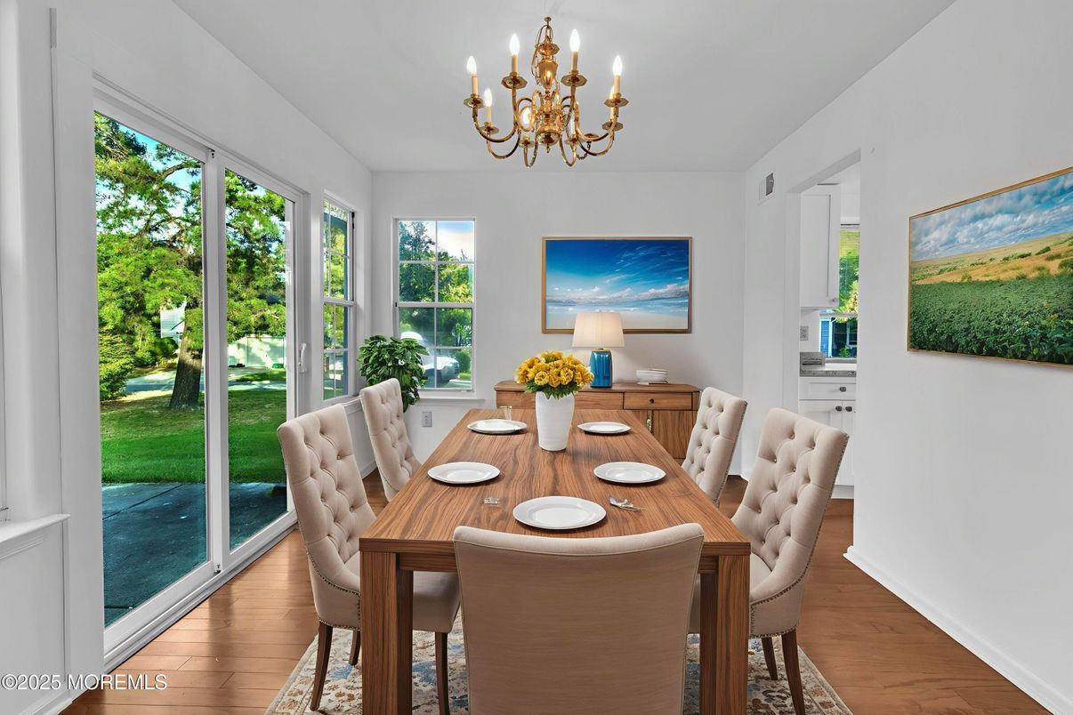 Chandelier, Dining room, Interior, Wood Texture Flooring