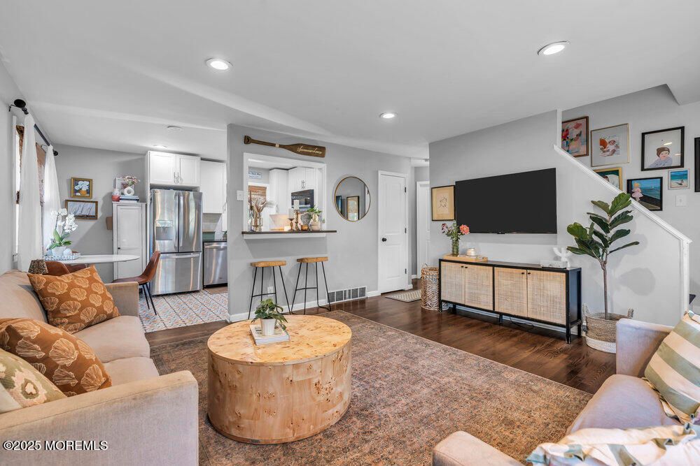 Interior, Kitchen, Living room, Recessed Lighting, Stainless Steel Appliances, Wood Texture Flooring