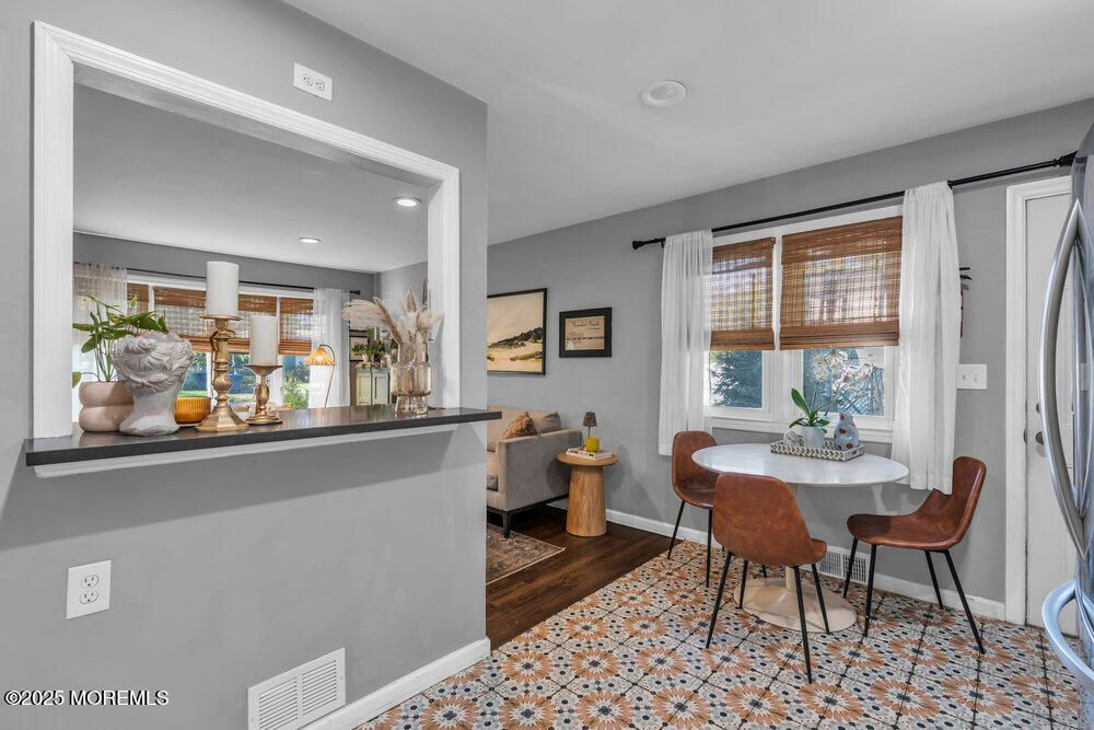 Dining room, Interior, Recessed Lighting, Wood Texture Flooring
