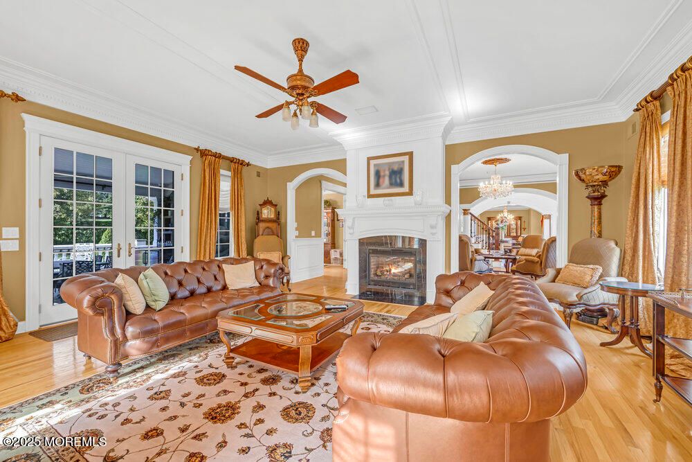 Chandelier, Dining room, Fireplace, Interior, Living room, Wood Texture Flooring