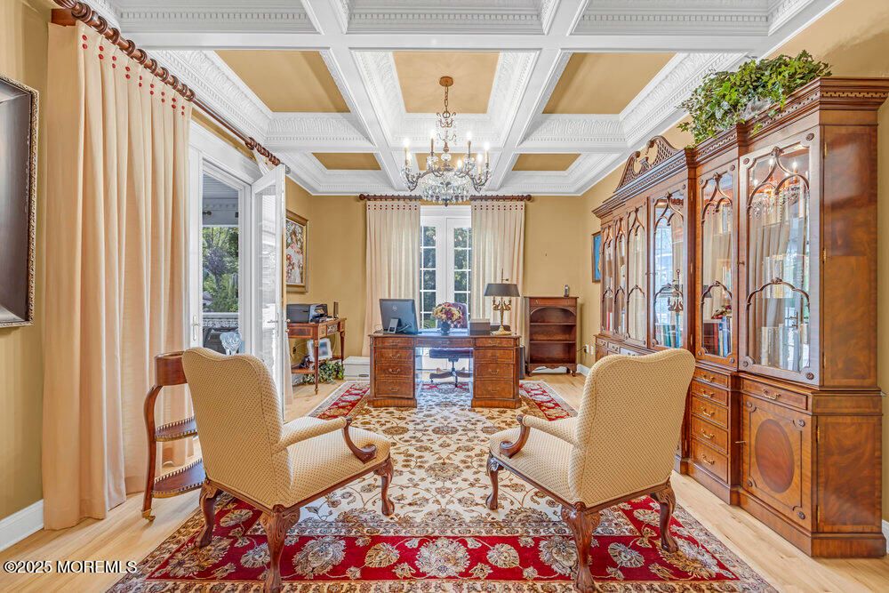 Chandelier, Home Office, Interior, Wood Texture Flooring