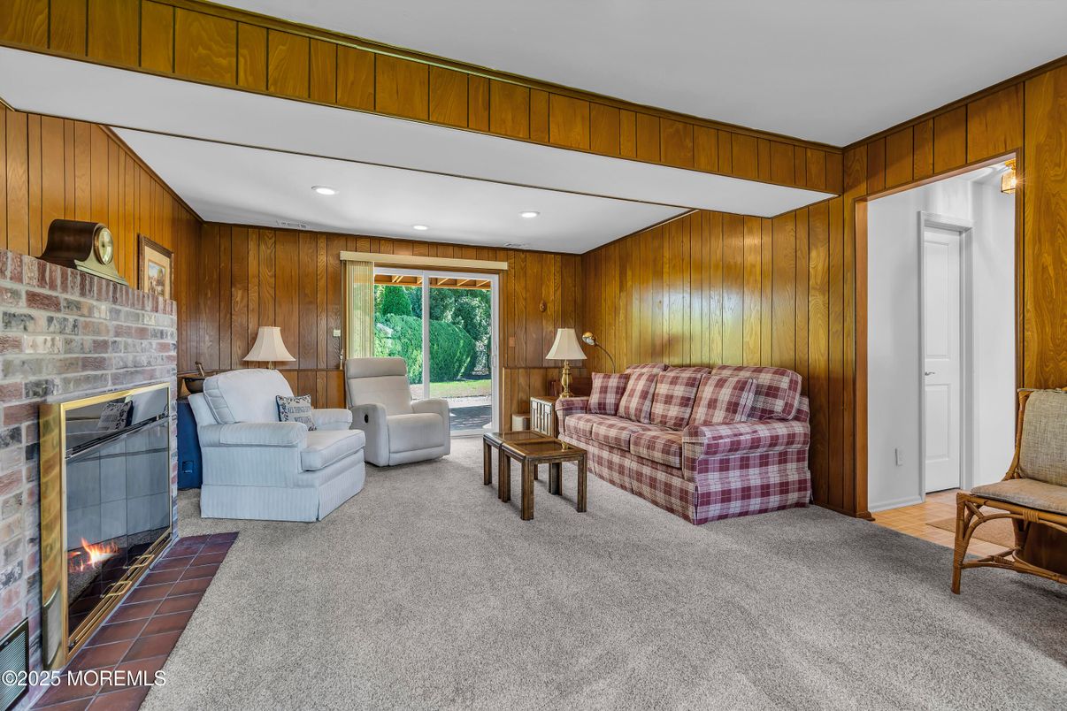 Fireplace, Interior, Living room, Recessed Lighting, Wooden Walls