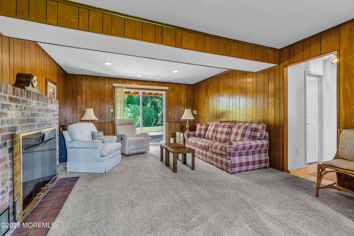 Fireplace, Interior, Living room, Recessed Lighting, Wooden Walls