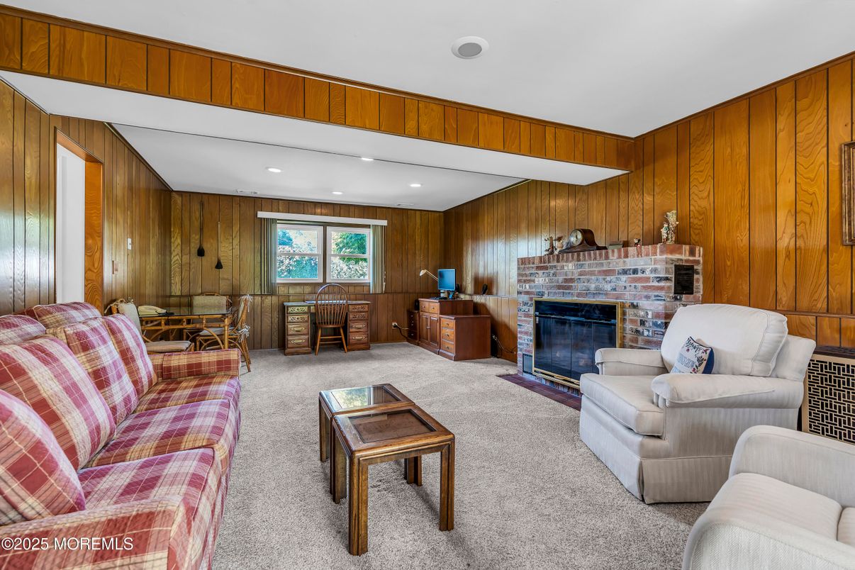Fireplace, Interior, Living room, Recessed Lighting, Wooden Walls