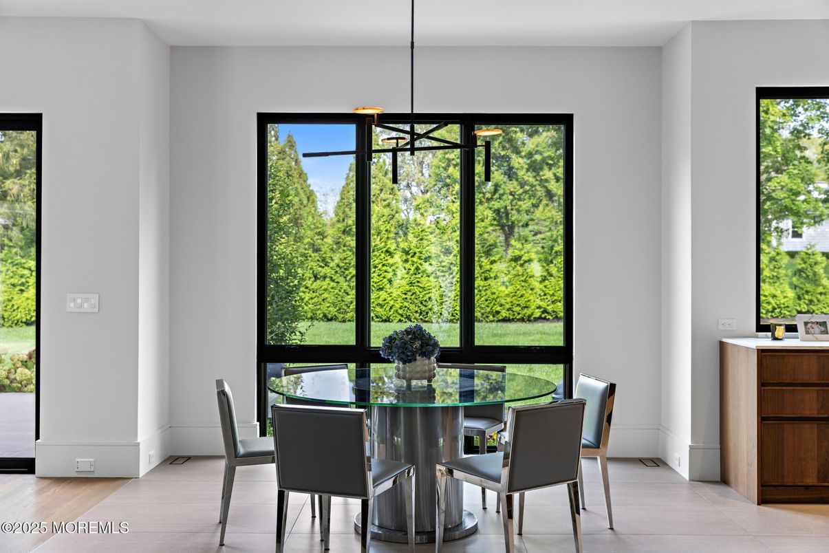 Dining room, Interior, Pendant Lights, Wood Texture Flooring