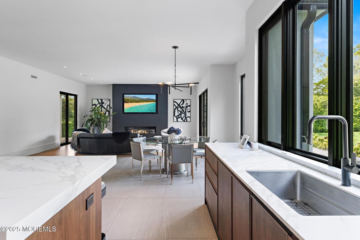 Dining room, Fireplace, Interior, Kitchen, Living room, Pendant Lights, Recessed Lighting