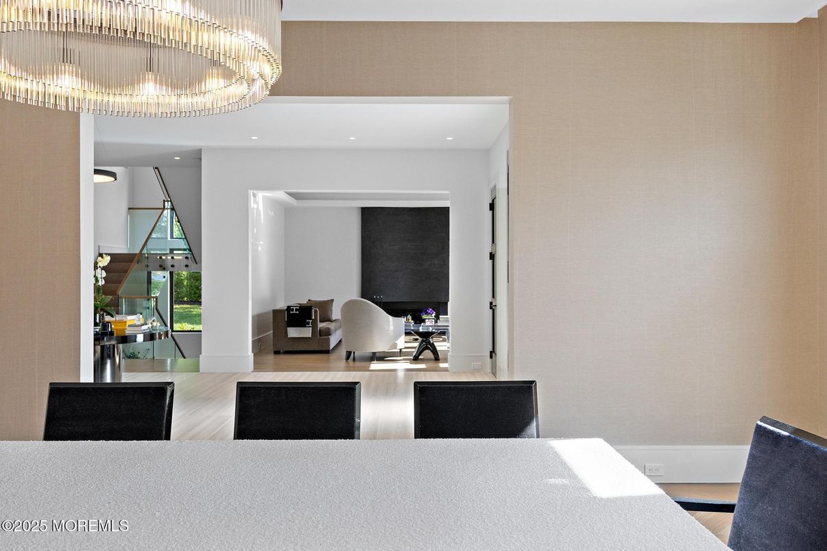Chandelier, Dining room, Interior, Recessed Lighting, Wood Texture Flooring