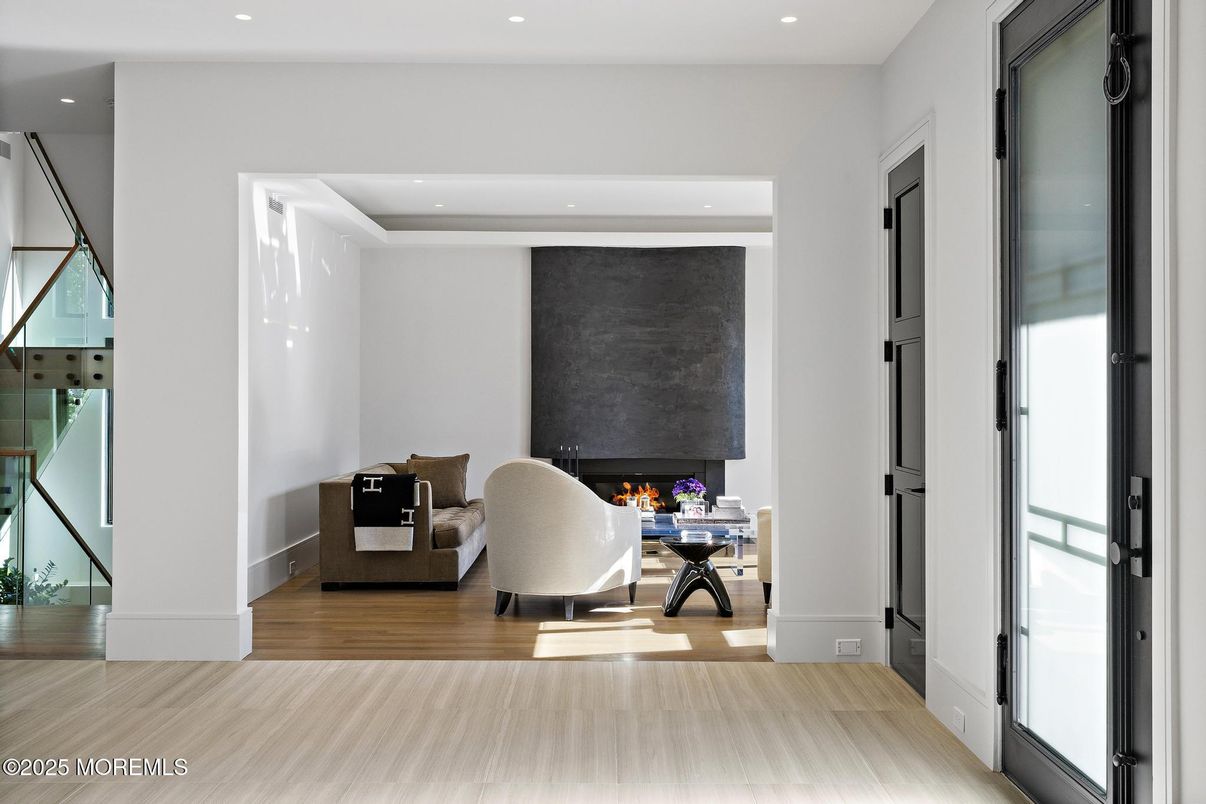 Fireplace, Interior, Recessed Lighting, Wood Texture Flooring