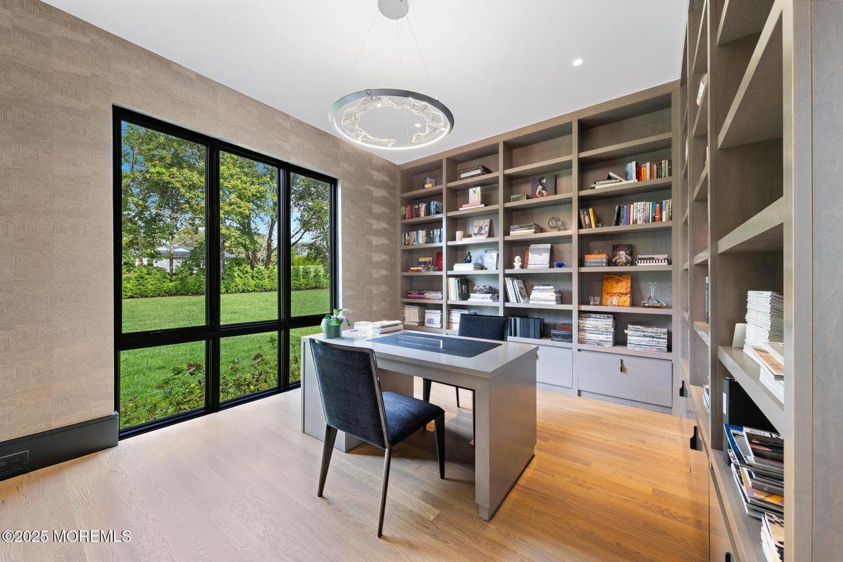 Home Office, Interior, Pendant Lights, Recessed Lighting, Wood Texture Flooring