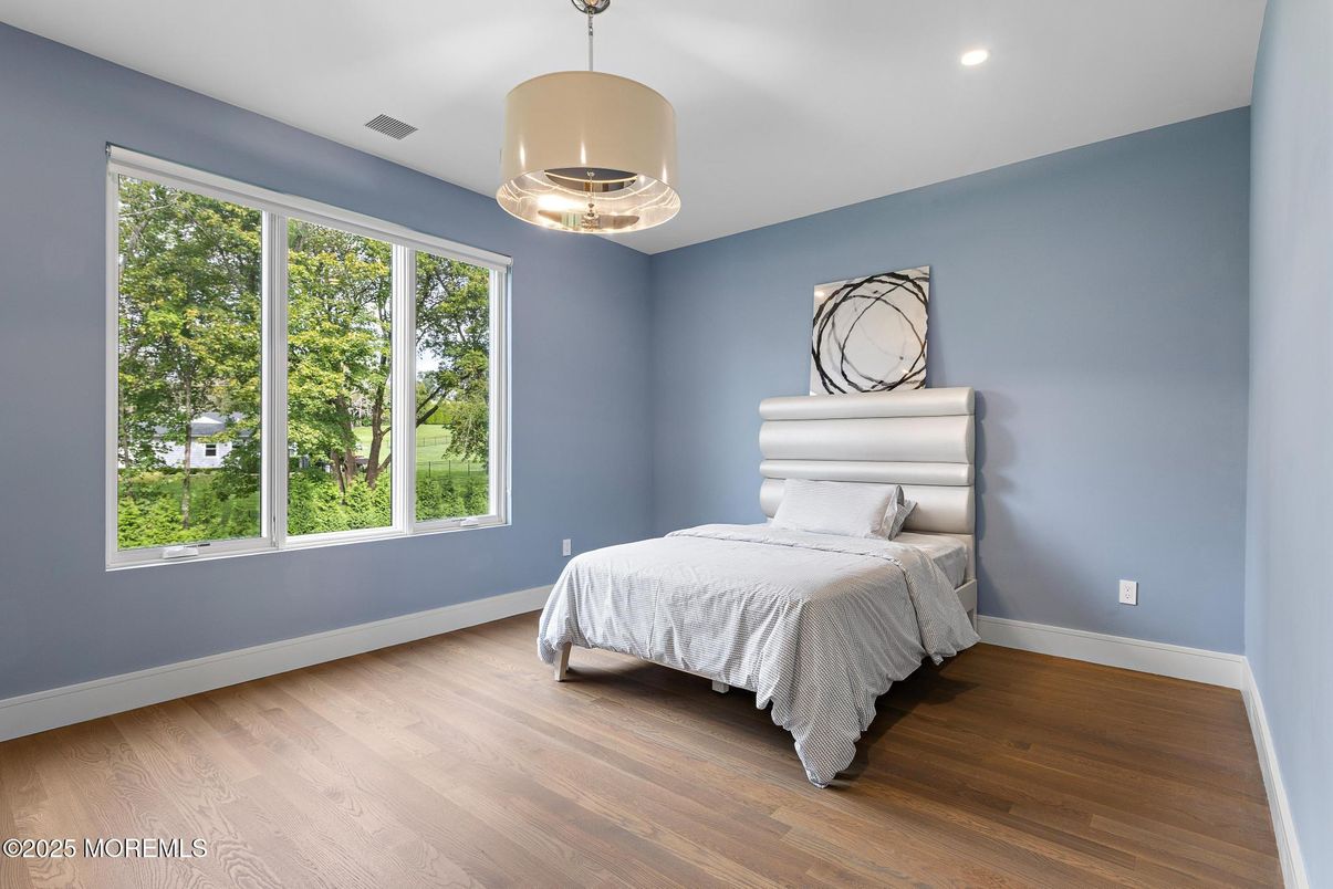 Bedroom, Interior, Pendant Lights, Recessed Lighting, Wood Texture Flooring