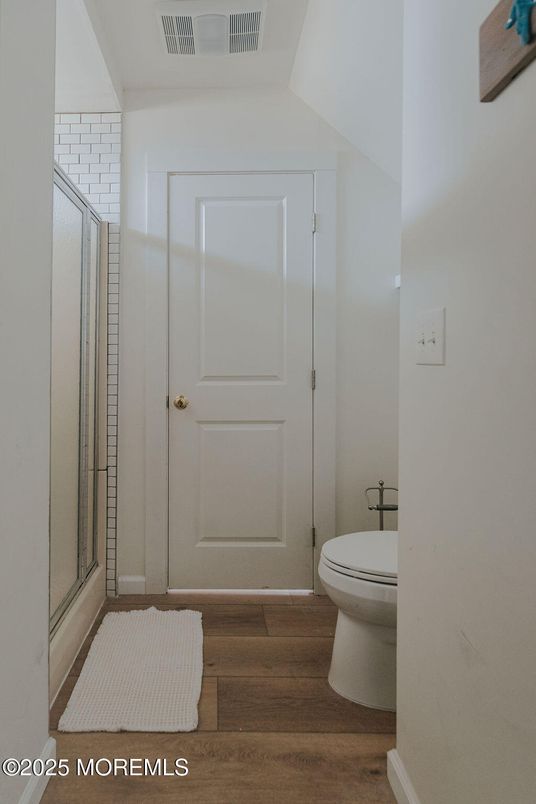 Bathroom, Glass Shower, Interior, Wood Texture Flooring