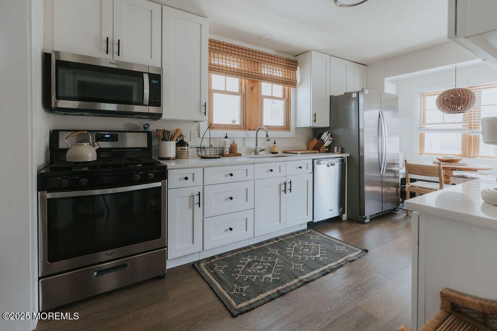 Interior, Kitchen, Pendant Lights, Stainless Steel Appliances, Wood Texture Flooring