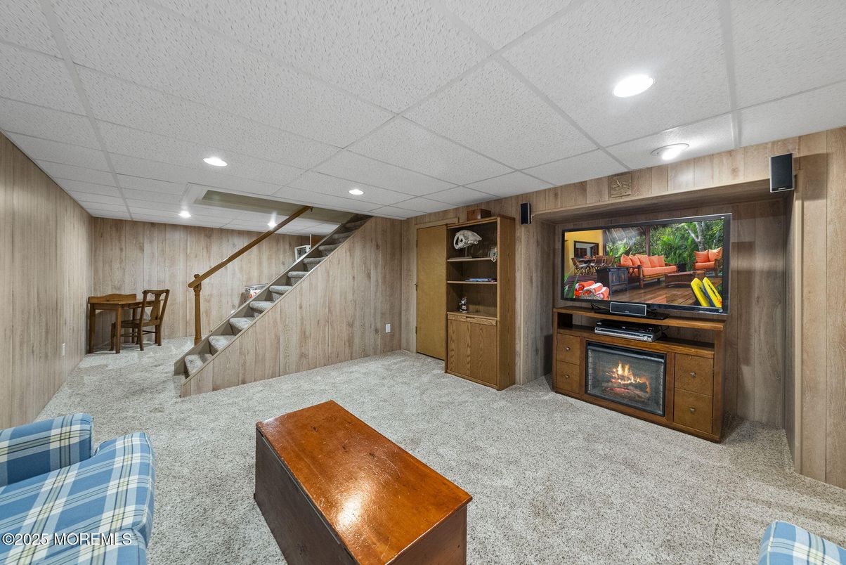 Fireplace, Interior, Recessed Lighting, Wooden Walls