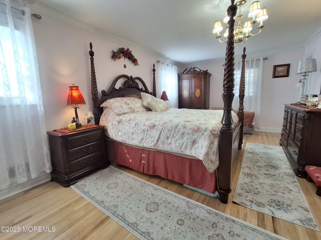 Bedroom, Chandelier, Interior, Wood Texture Flooring
