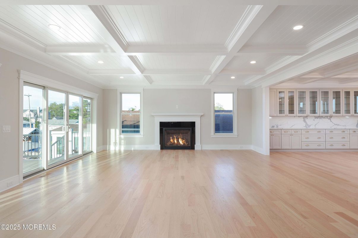 Empty room, Fireplace, Interior, Recessed Lighting, Wood Texture Flooring