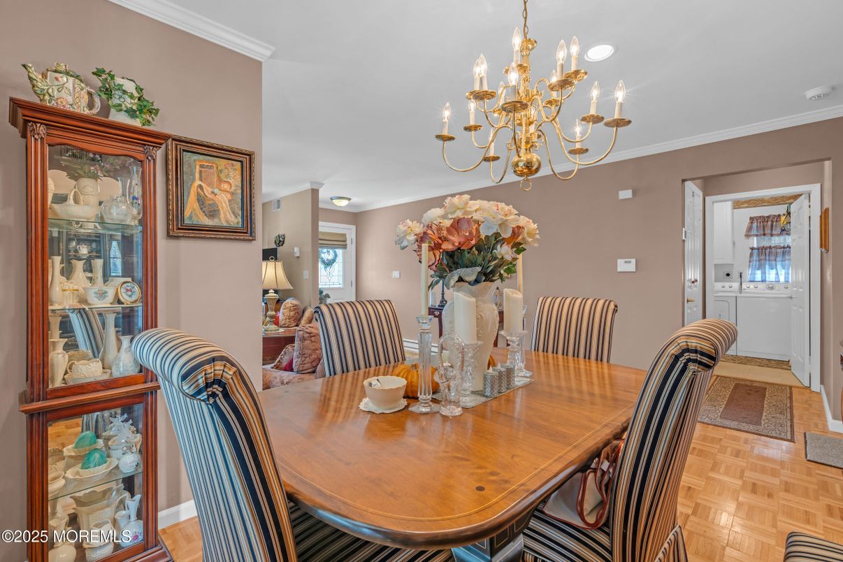 Chandelier, Dining room, Interior, Wood Texture Flooring