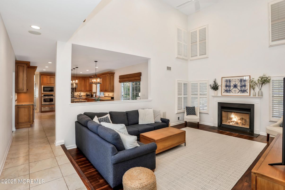 Fireplace, Interior, Kitchen, Living room, Pendant Lights, Recessed Lighting, Stainless Steel Appliances
